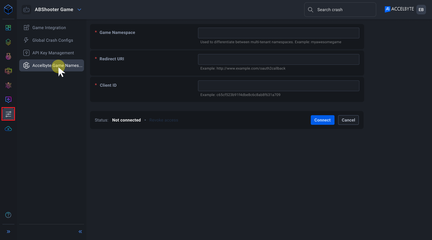 AccelByte game Namespace setting