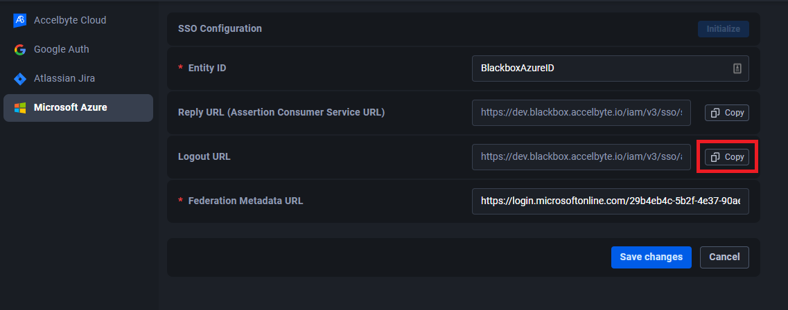 Azure panel showing Logout URL field