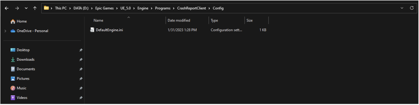 Folder structure where you can find the DefaultEngine.ini file