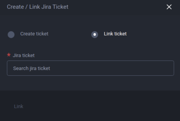 Create link/jira ticket panel