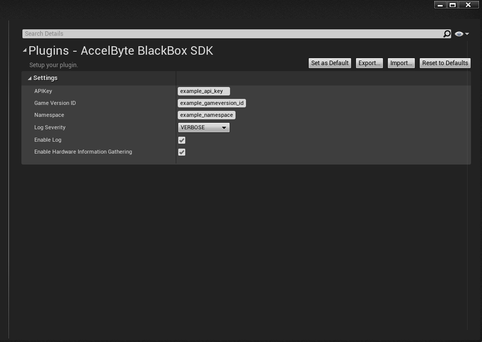 Plugins AccelByte ADT SDK panel