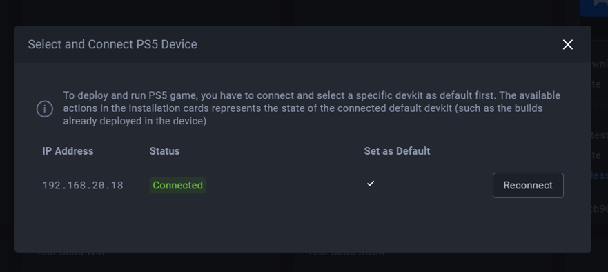 Select and connect PS5 device